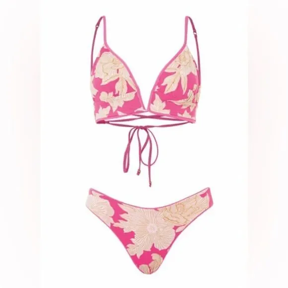 NWT Maaji Reversible Radiant Pink Parade Long Line Triangle Bikini Top